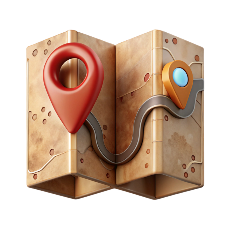 magnificent creative Map with Marked Route Folded Transparent Background exclusive png