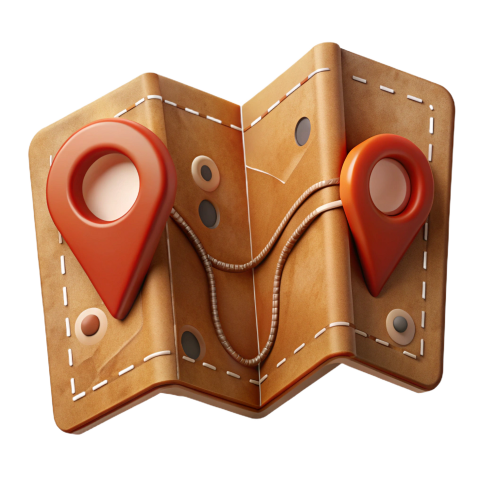 vibrant artistic Map with Marked Route Folded Transparent Background high quality png