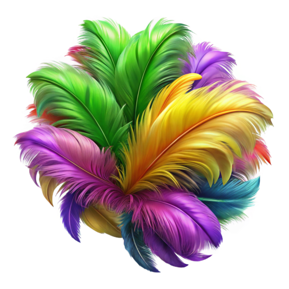 elegant minimalist Mardi Gras Feathers Colorful and Fluffy Isolated detailed png