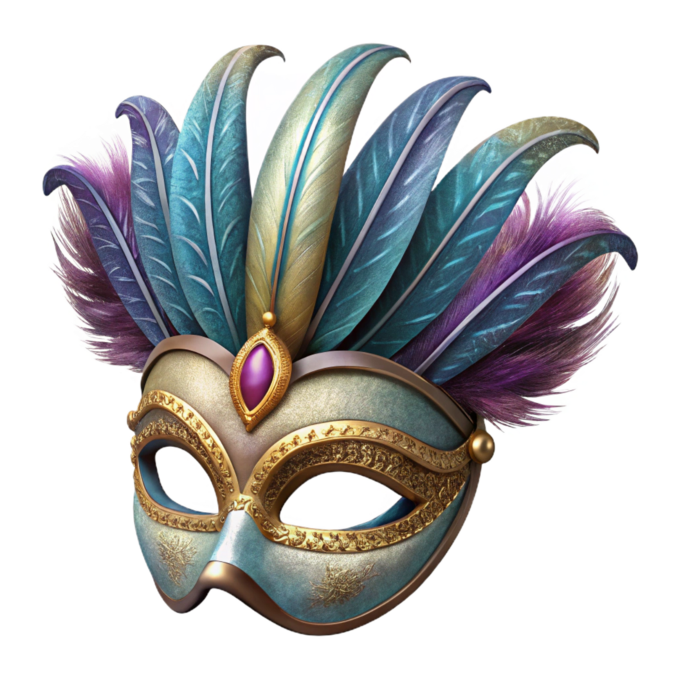 magnificent classic Mardi Gras Mask Feathered and Glittered Isolated high resolution png