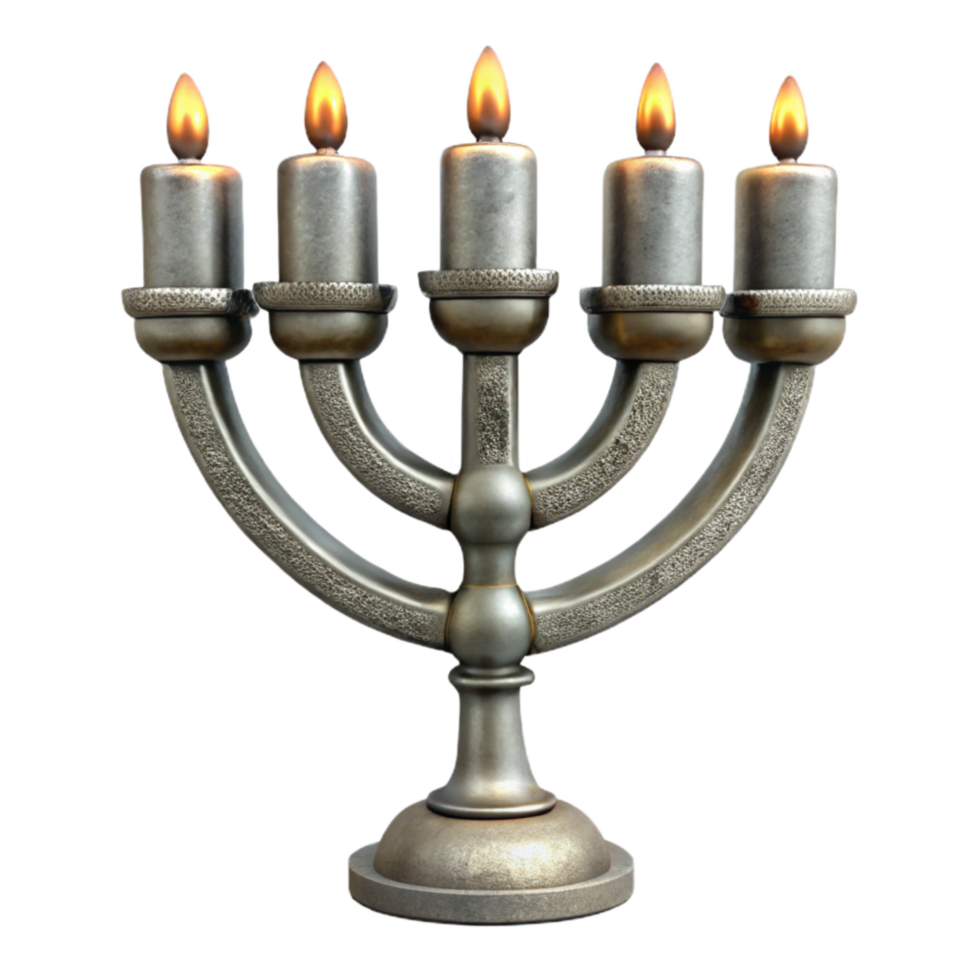 magnificent rustic Menorah with Candles Silver Isolated professional png