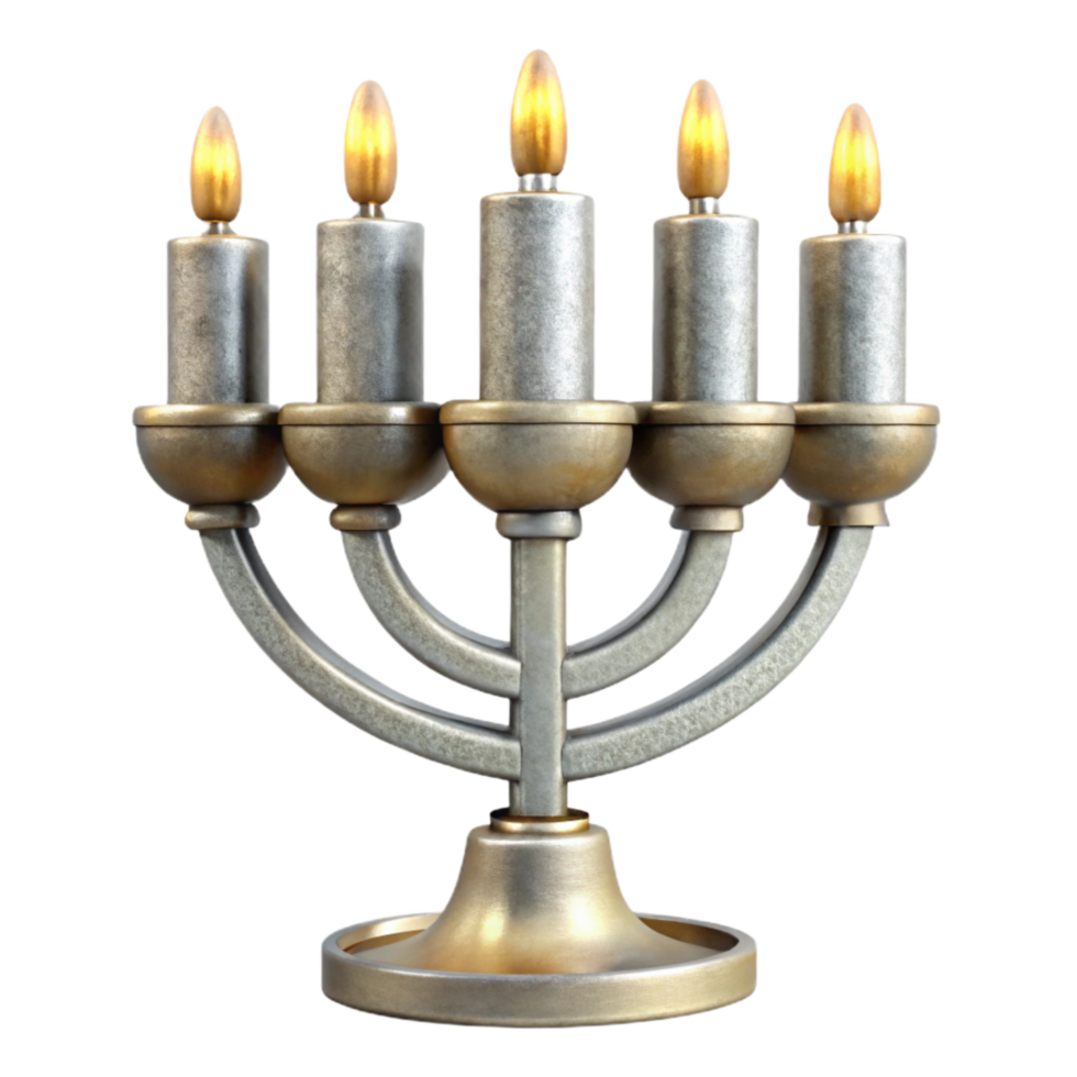 impressive rustic Menorah with Candles Silver Isolated authentic png