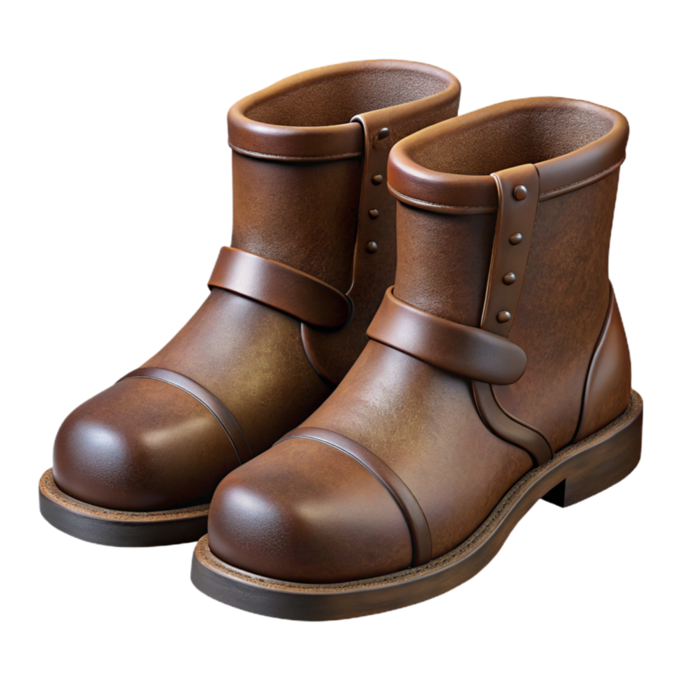 extraordinary artistic Men's Brown Leather Boots Front View Isolated original png