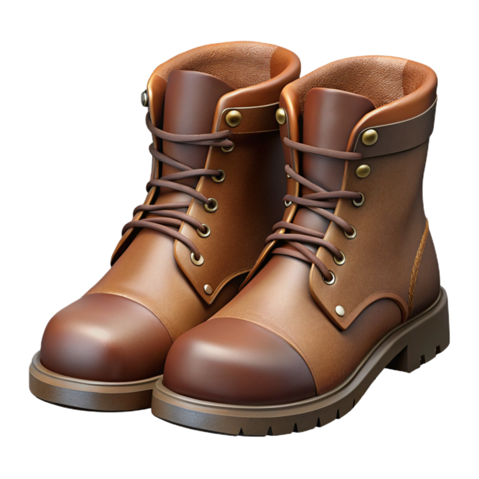 elegant contemporary Men's Brown Leather Boots Front View Isolated exclusive png