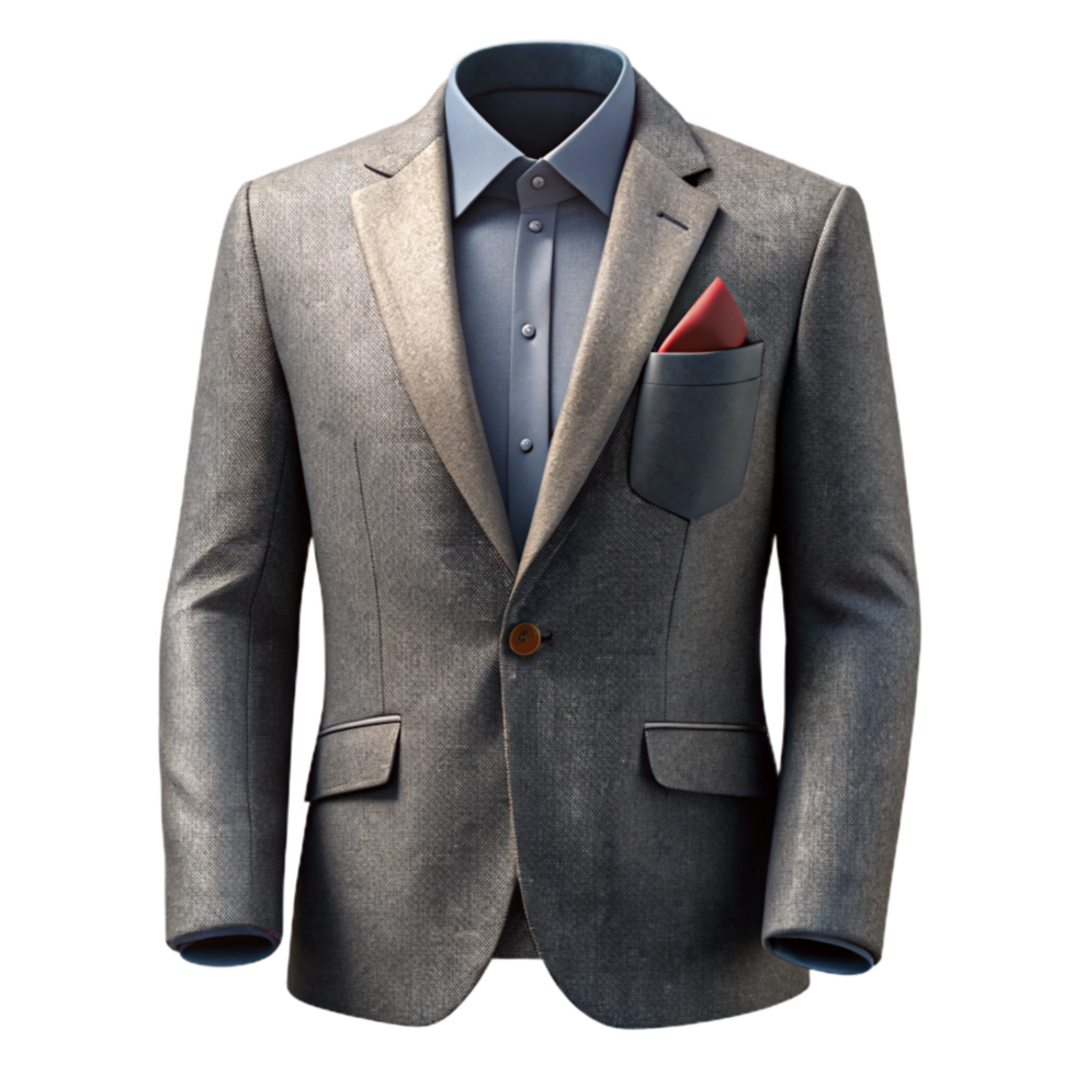 serene minimalist Men's Gray Suit Jacket with Pocket Square Isolated premium png