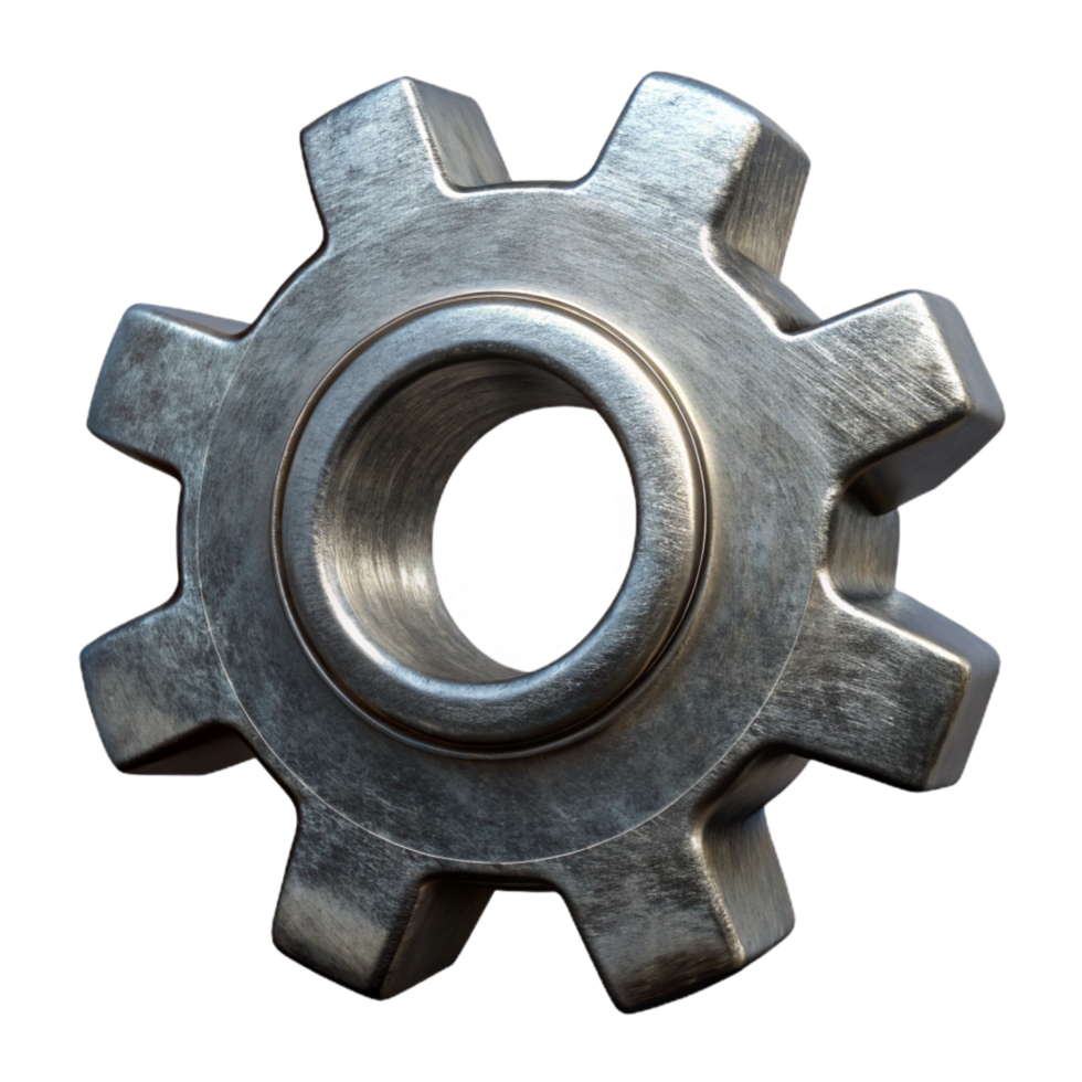 vibrant minimalist Metallic Gray Gear Cogs Rotating Isolated premium png
