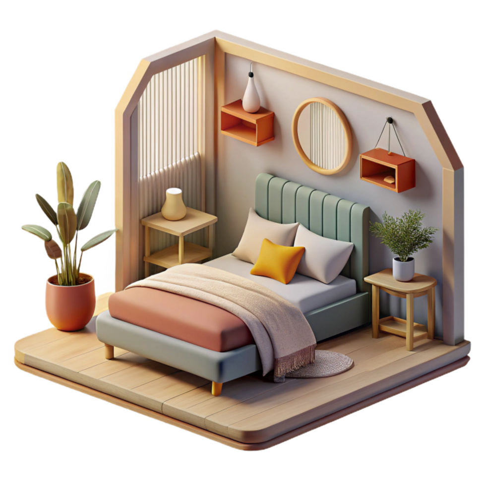 beautiful contemporary Minimalist Bedroom Interior Scene Transparent professional png