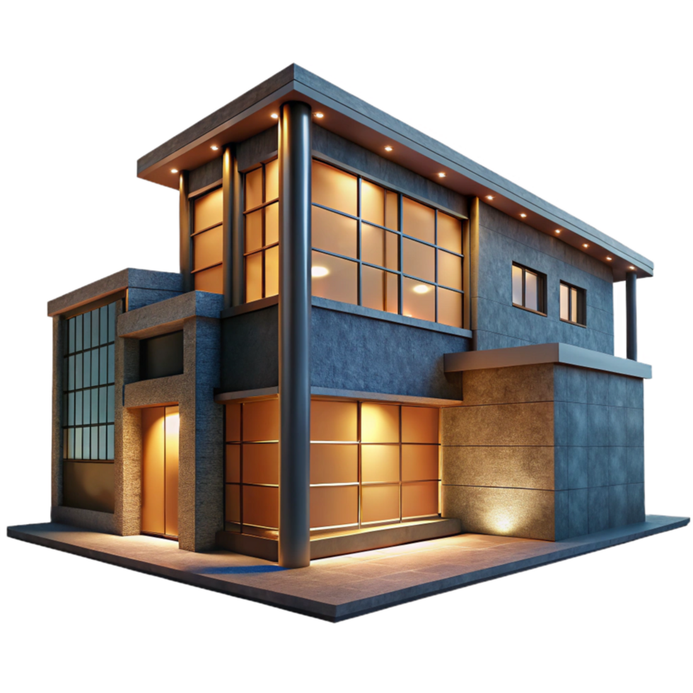 dramatic rustic Modern Building Exterior Night View Transparent Background exclusive png