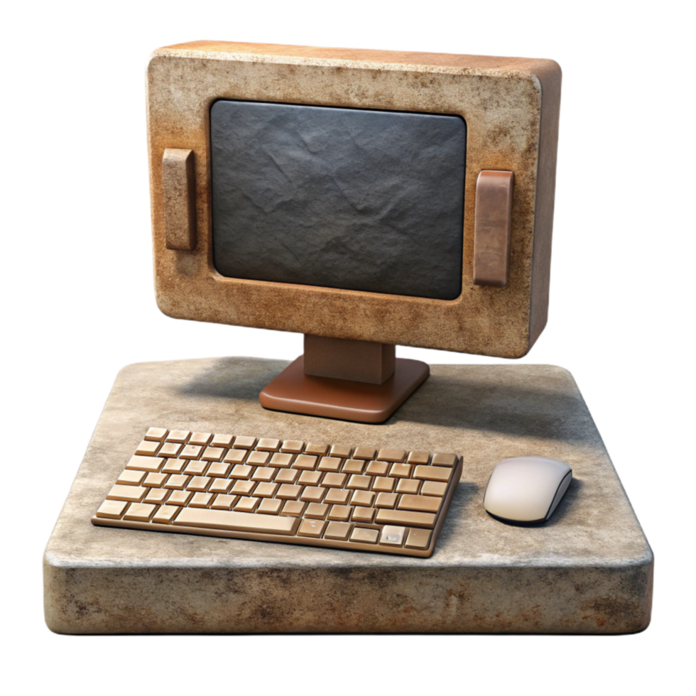 stunning vintage Modern Desktop Computer Front View with Keyboard Isolated premium png