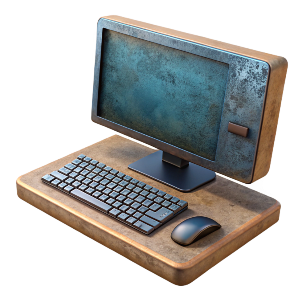 extraordinary creative Modern Desktop Computer Front View with Keyboard Isolated high quality png