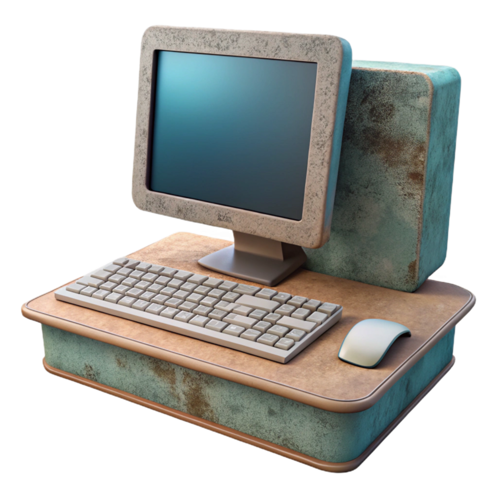 elegant artistic Modern Desktop Computer Front View with Keyboard Isolated professional png