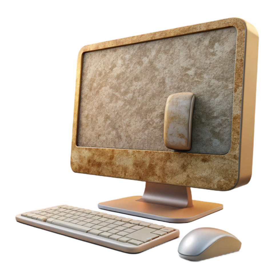 impressive abstract Modern Desktop Computer Front View with Mouse Isolated original png