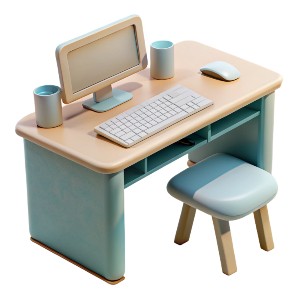 vibrant modern Modern Desk with Keyboard and Mouse White Finish Isolated Element detailed png