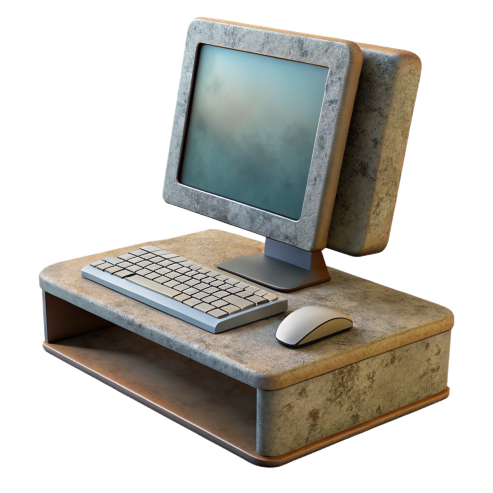 dramatic traditional Modern Desktop Computer Side View with Keyboard Isolated high resolution png