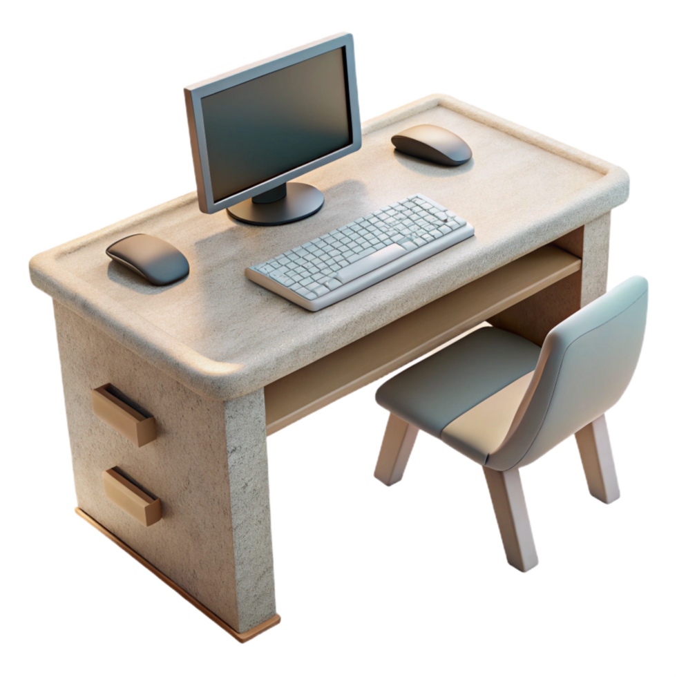elegant rustic Modern Desk with Keyboard and Mouse White Finish Isolated Element professional png