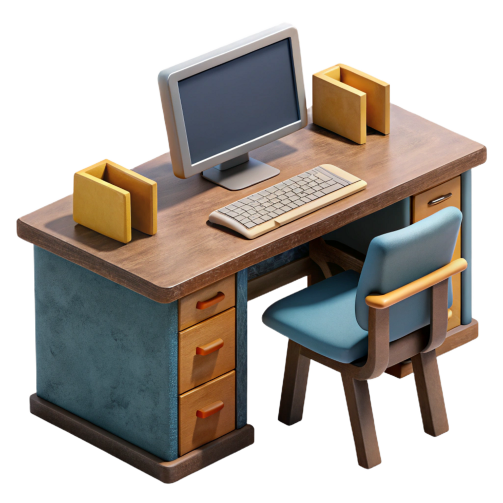 elegant creative Office Desk with Computer and Keyboard Isolated detailed png