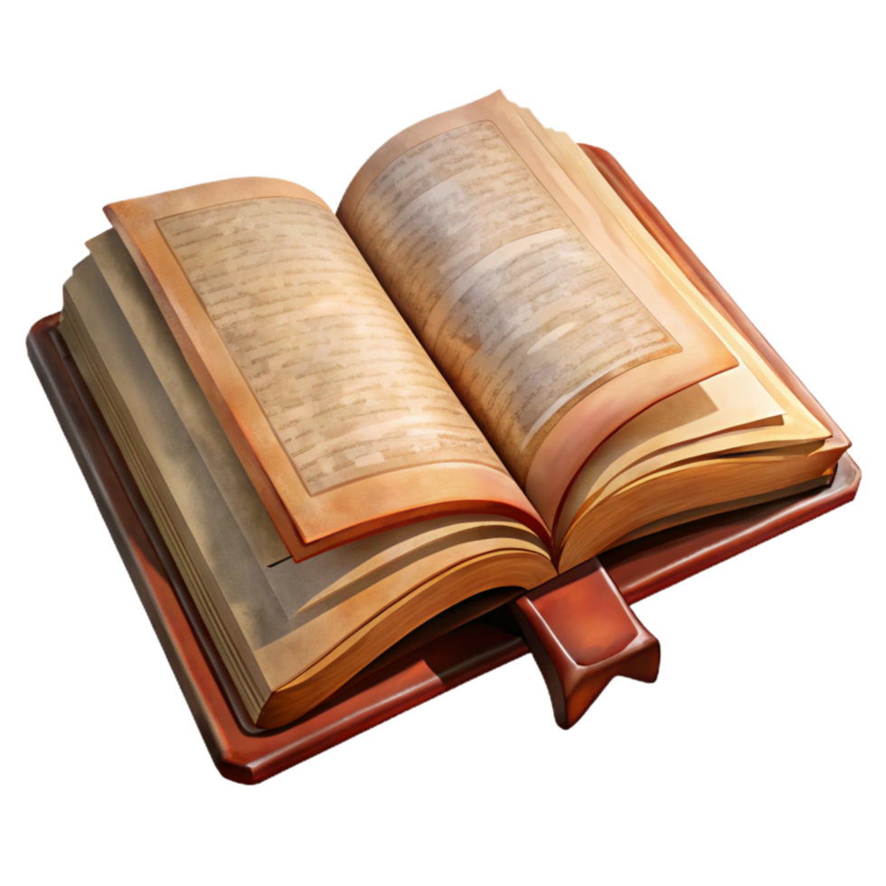 stunning creative Open Book with Ancient Script Isolated on Transparent Background 4K png
