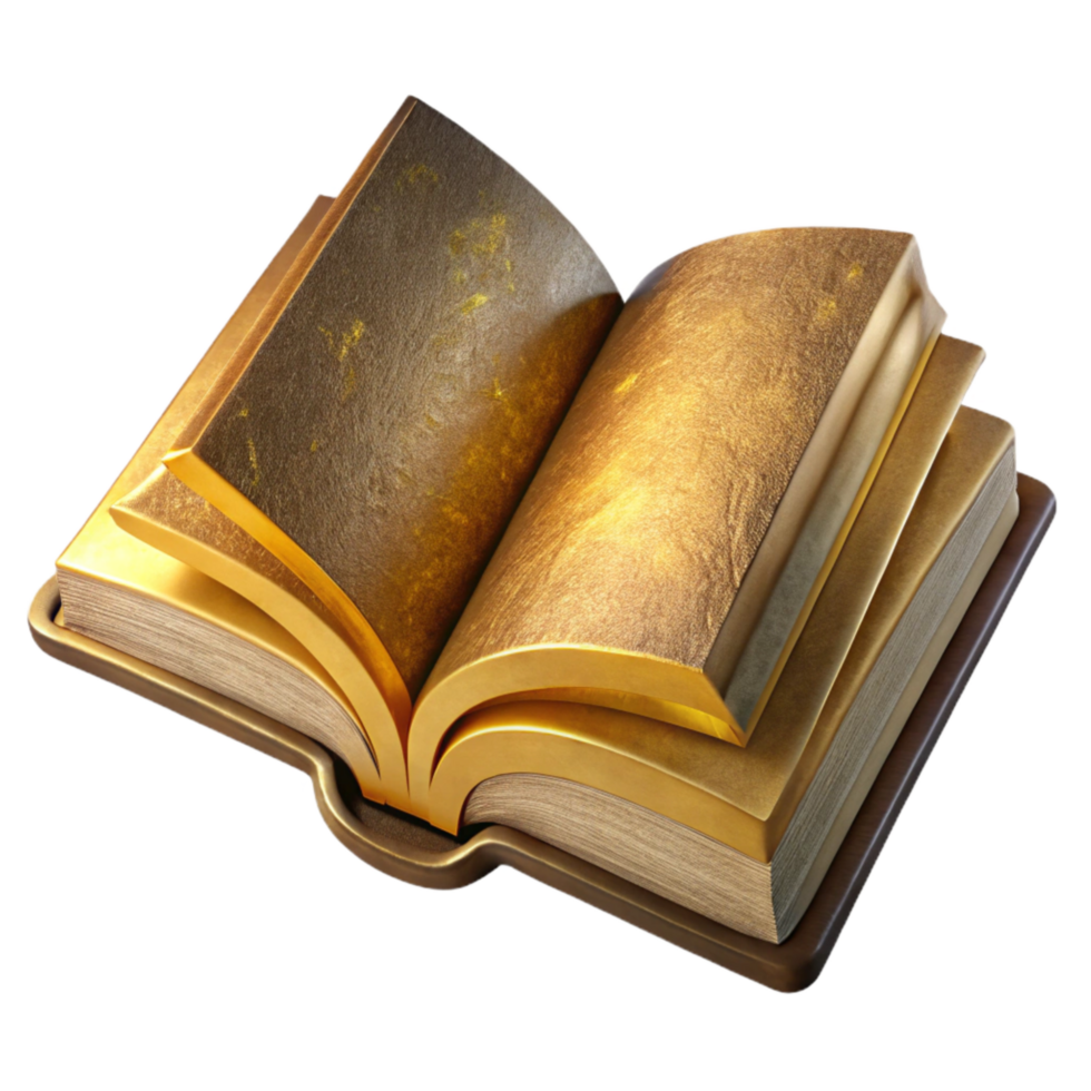 vibrant abstract Open Book with Gold Lettering Isolated on Transparent Background high resolution png
