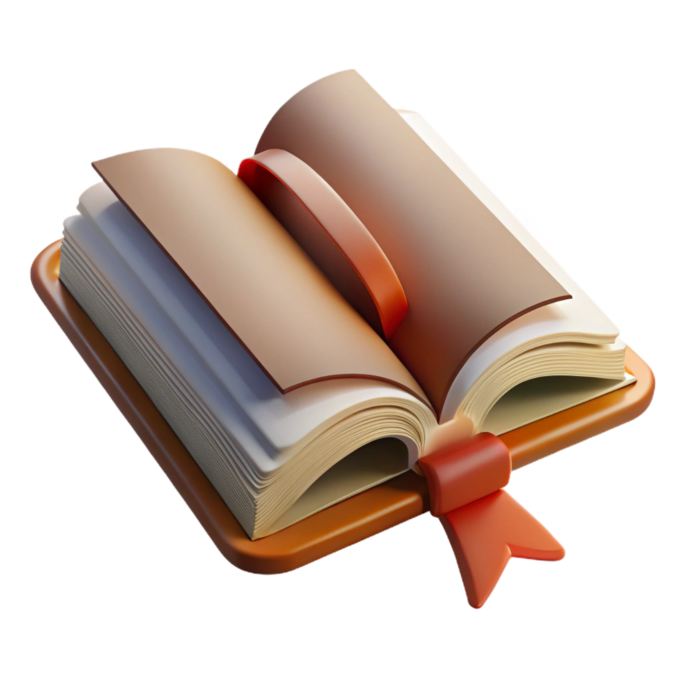 impressive traditional Open Book with Ribbon Bookmark Cutout with Dim Lighting high resolution png