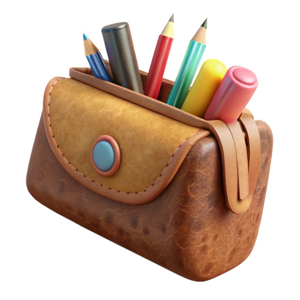 elegant vintage Pencil Case with Stationery Isolated on White Background genuine png