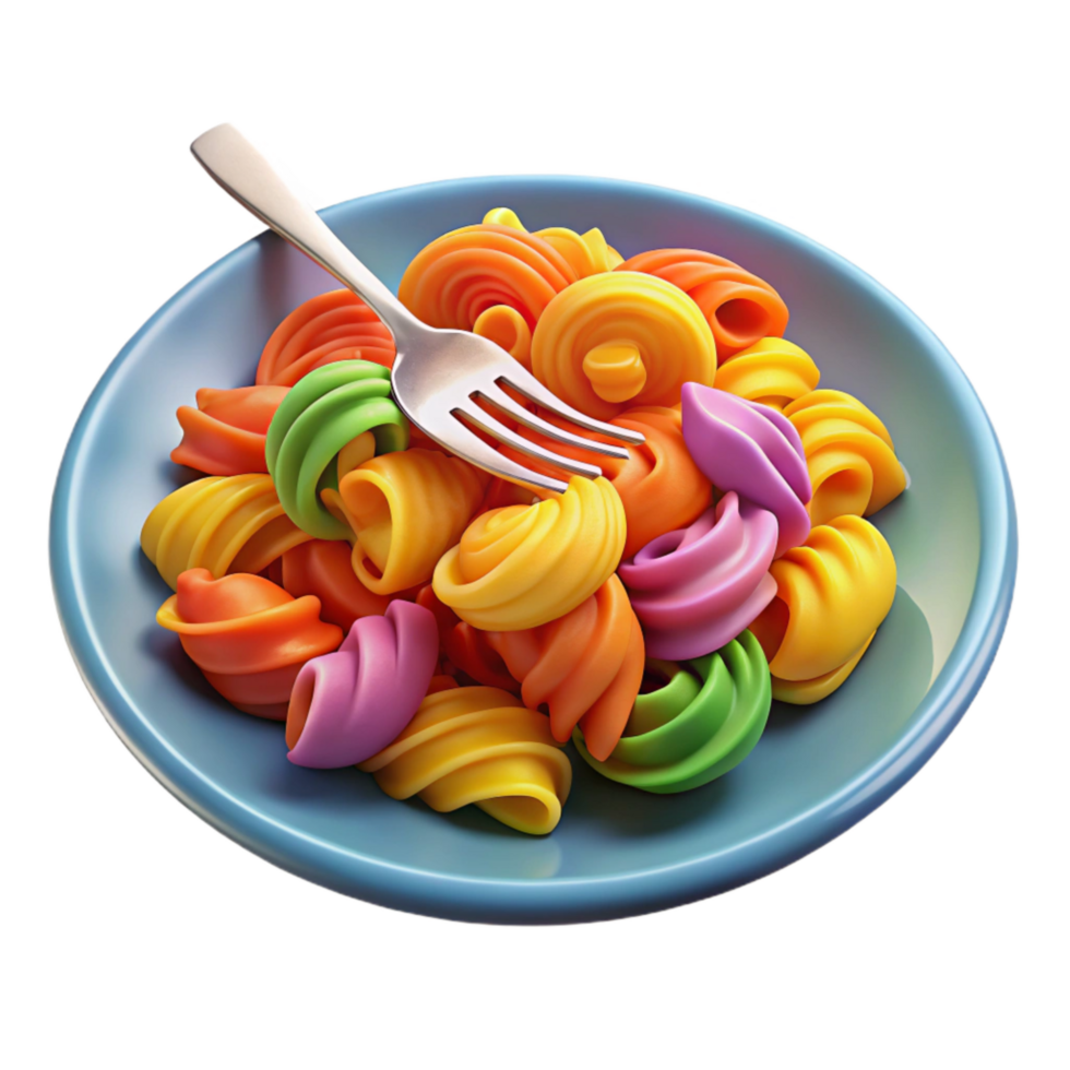 magnificent creative Plate of Colorful Pasta with Fork Isolated professional png