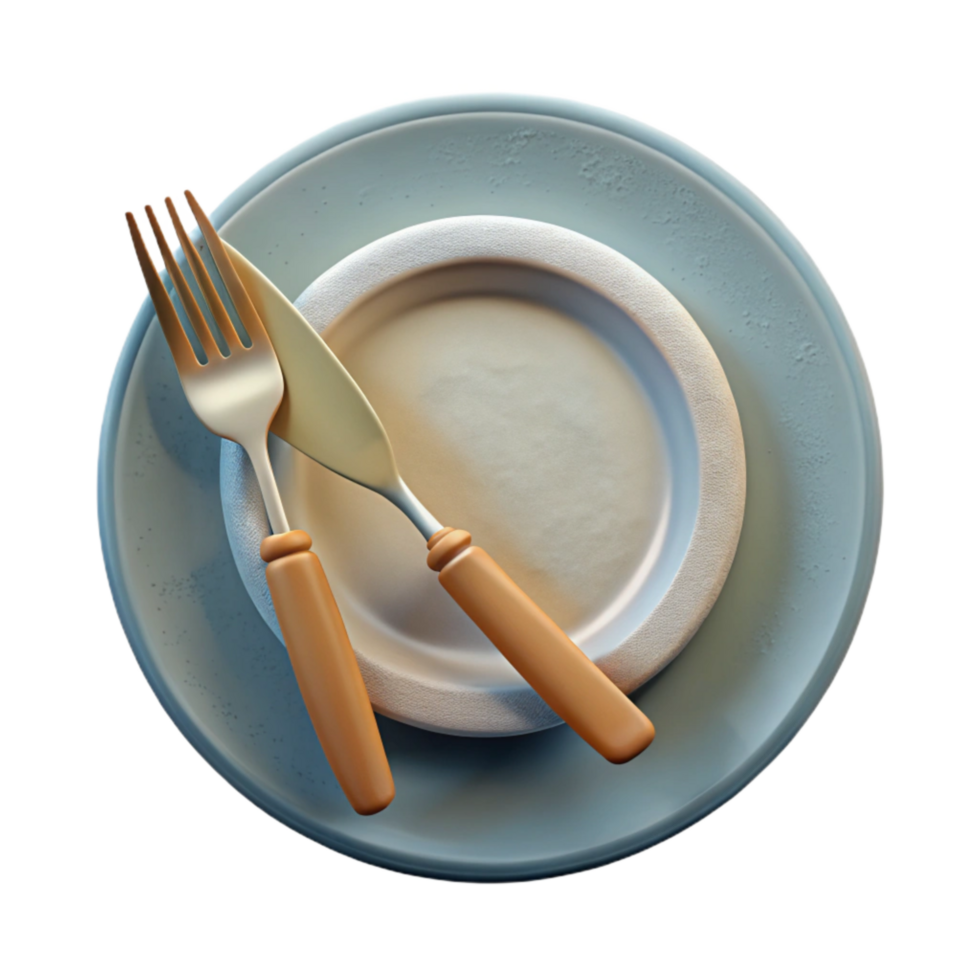 elegant creative Plate with Fork and Knife White Porcelain Isolated 4K png