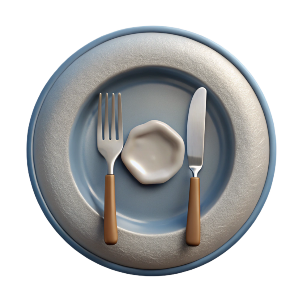 dramatic classic Plate with Fork and Knife White Porcelain Isolated 4K png