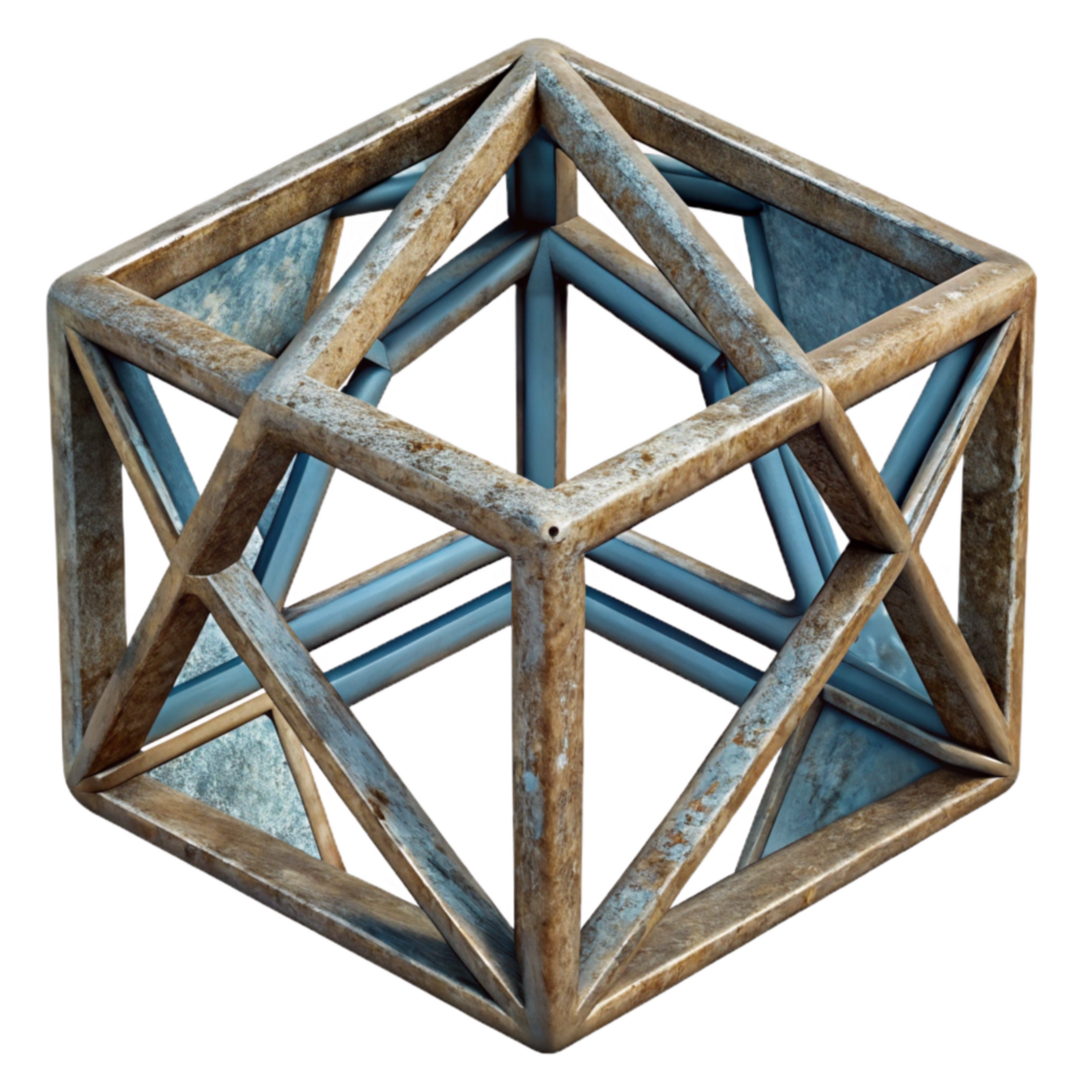 beautiful abstract Polygonal Wireframe Cube Cutout with Geometric Structure detailed png