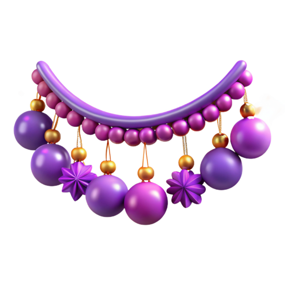 magnificent modern Purple Festive Garland Cutout with Beads and Ornaments Transparent Background high quality png