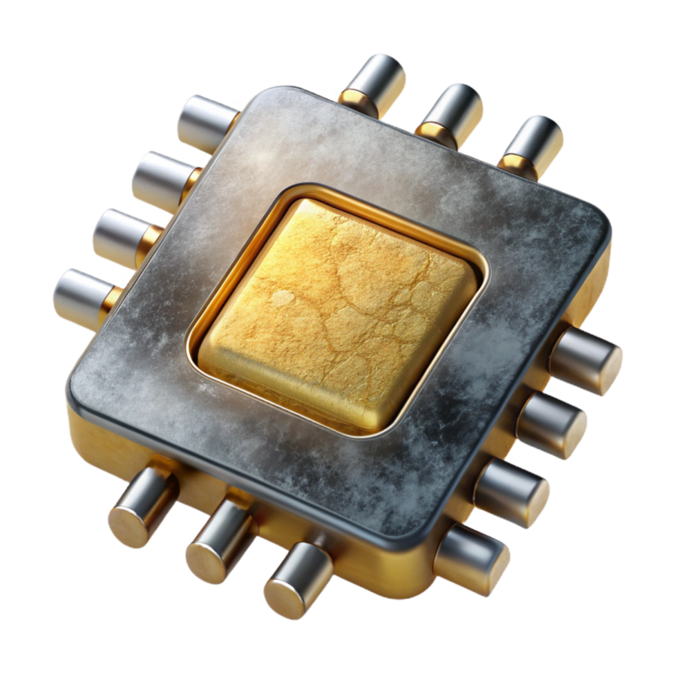 beautiful classic Quantum Computing Chip Microscopic View Gold Transparent Background professional png