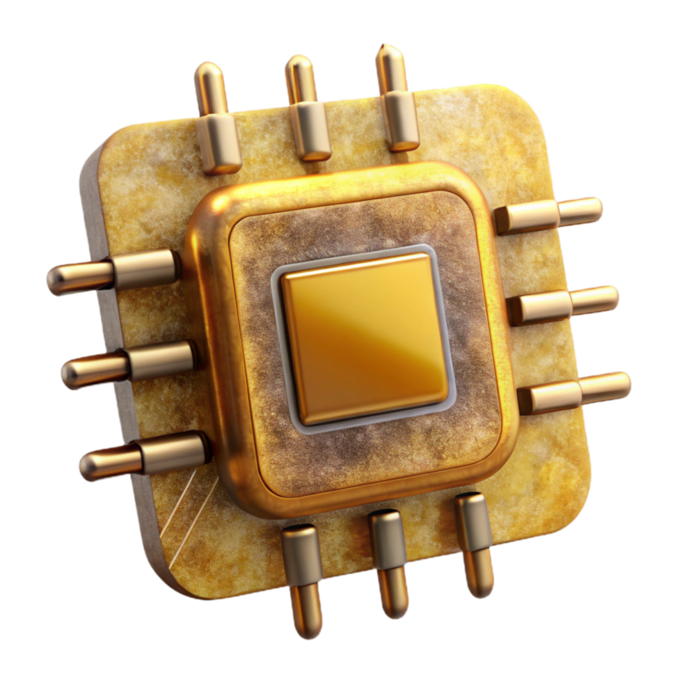 magnificent artistic Quantum Computing Chip Microscopic View Gold Transparent Background premium png