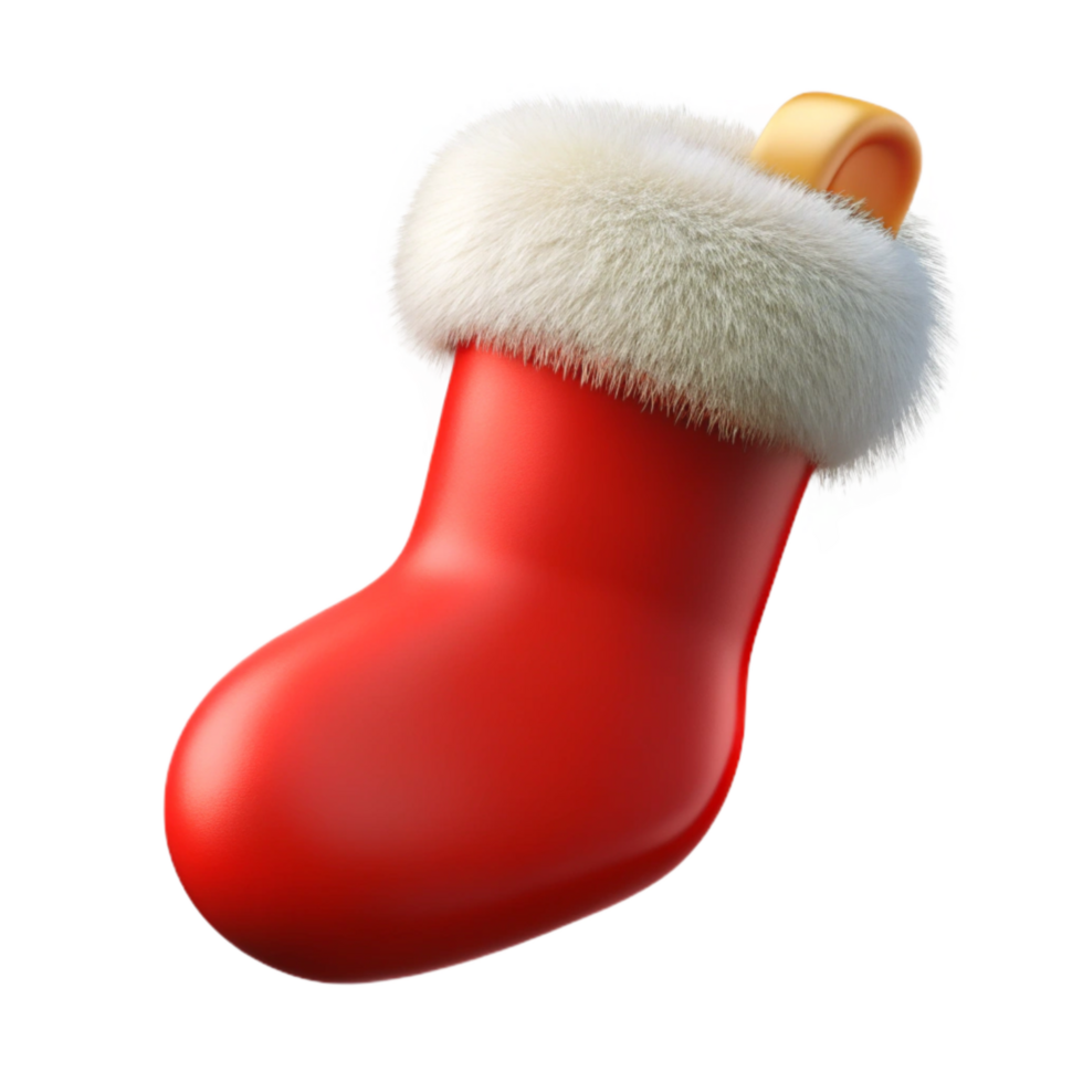 dramatic contemporary Red Christmas Stocking Isolated Element with Fur Trim detailed png