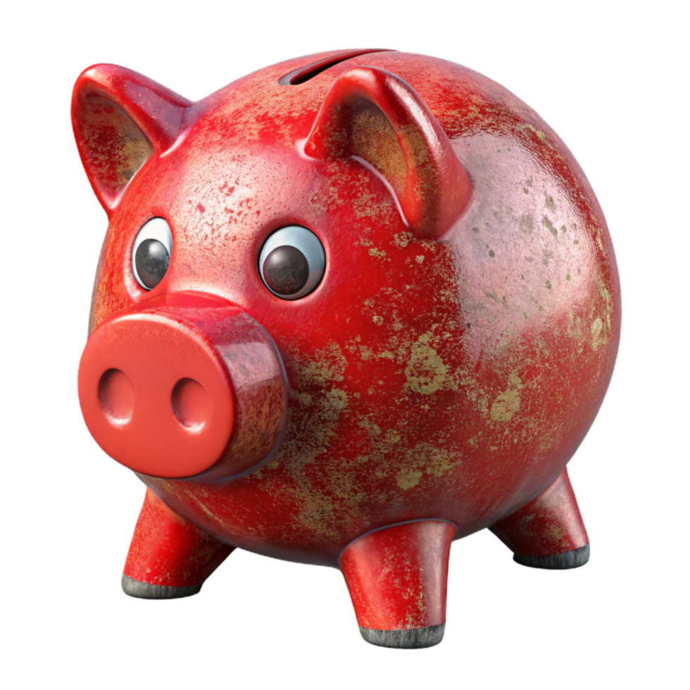 serene creative Red Piggy Bank Front View Cutout Transparent Background genuine png