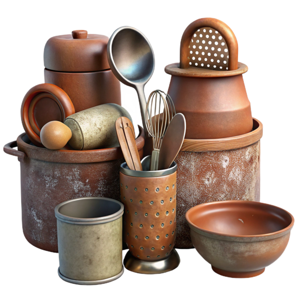 stunning minimalist Rustic Kitchen Utensils Collection Isolated on Transparent Background professional png