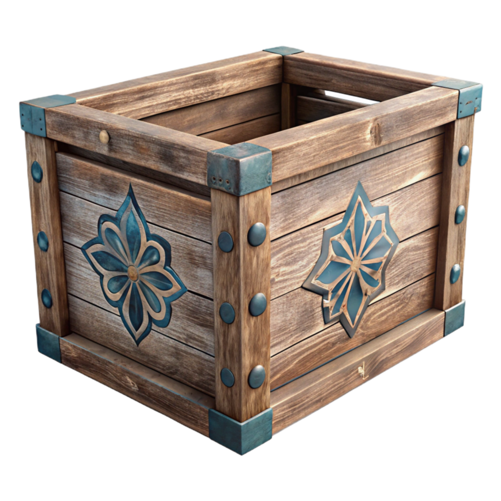 extraordinary modern Rustic Wooden Crate Stenciled Design Transparent Background exclusive png