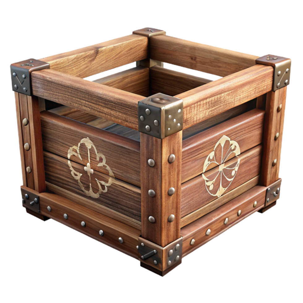 impressive classic Rustic Wooden Crate Stenciled Design Transparent Background premium png