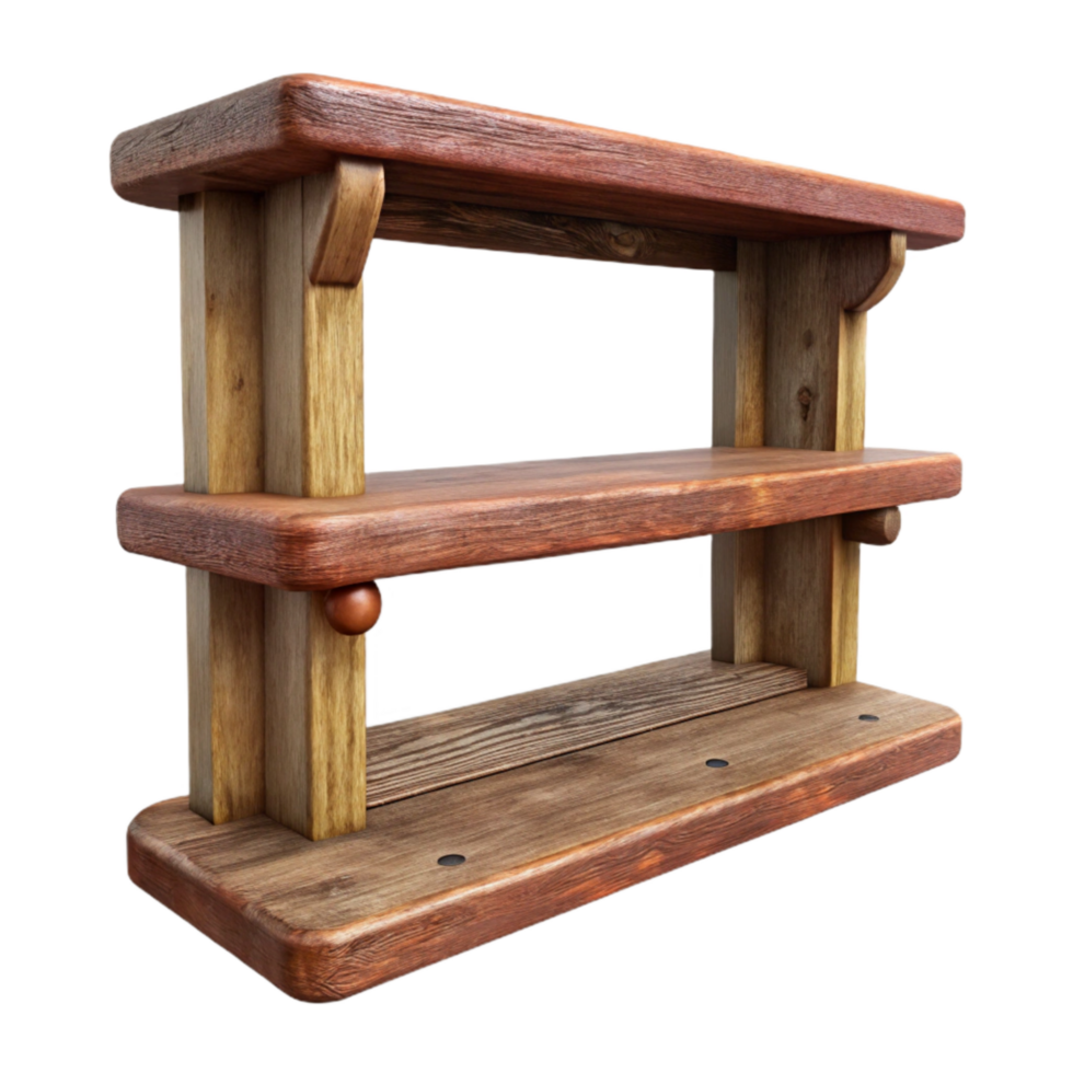 dramatic classic Rustic Wooden Shelf Front View Isolated detailed png