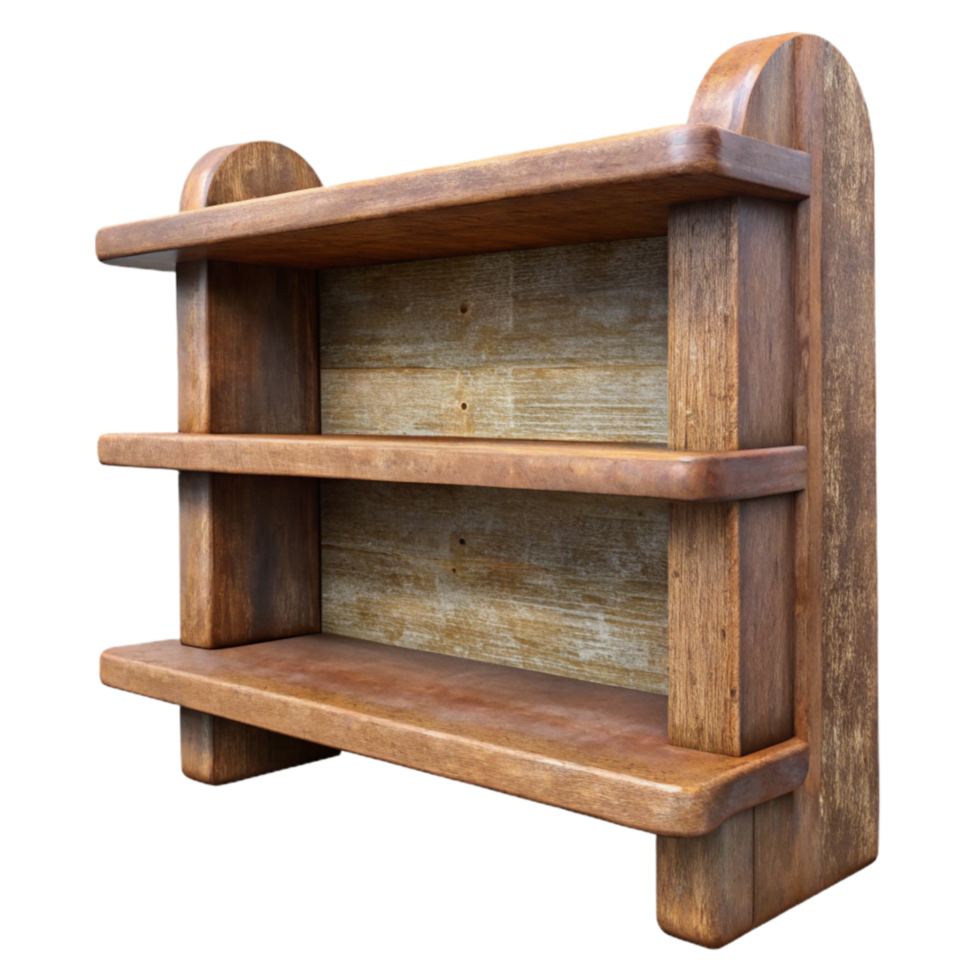 dramatic vintage Rustic Wooden Shelf Front View Isolated genuine png