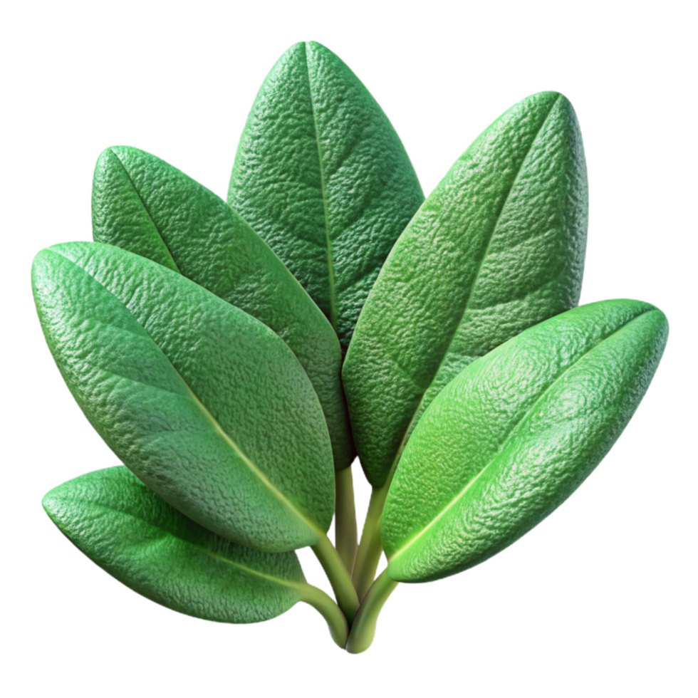 vibrant abstract Sage Leaves Green Isolated on Transparent Background with Fuzzy Texture 4K png