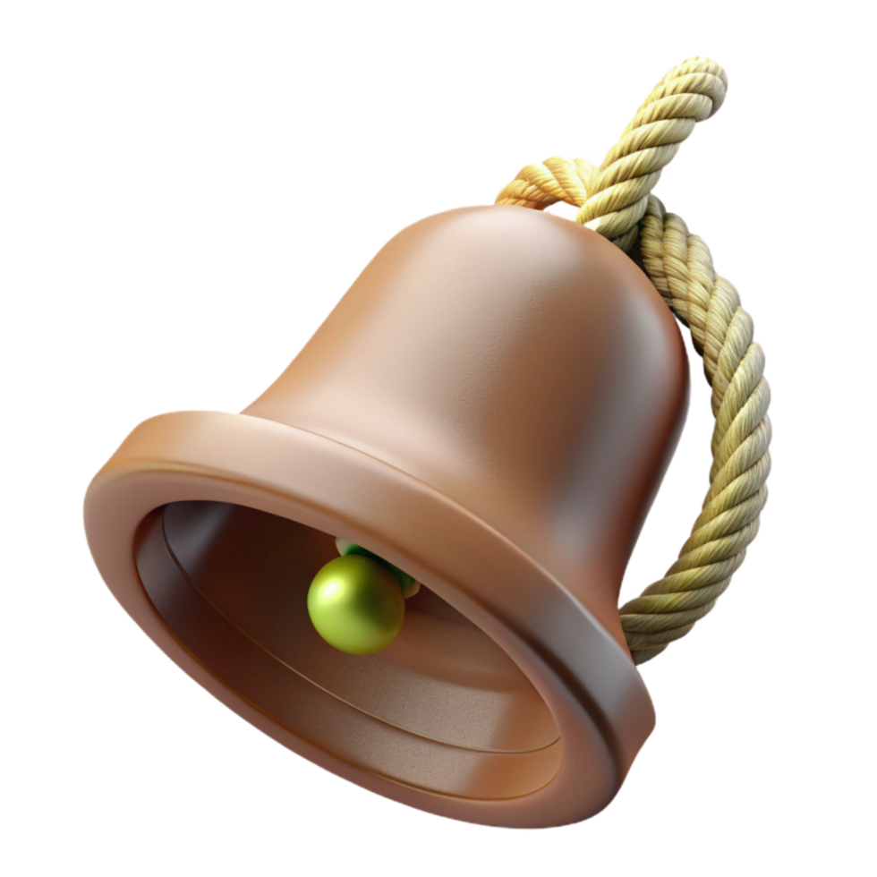 elegant creative School Bell with Rope Top View Cutout Isolated 4K png