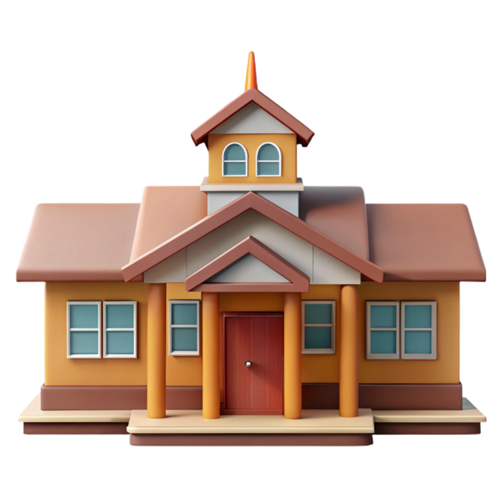 impressive rustic School Building Front View Isolated exclusive png