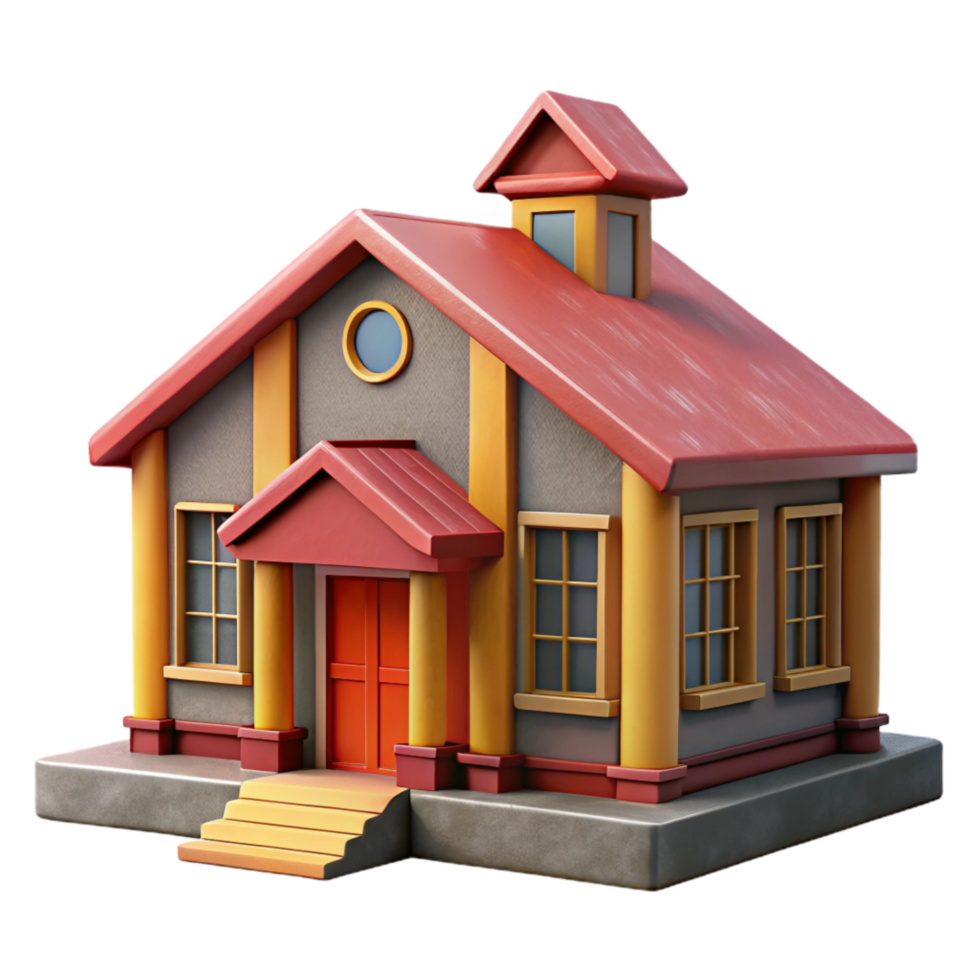 impressive contemporary School Building Front View Isolated high quality png