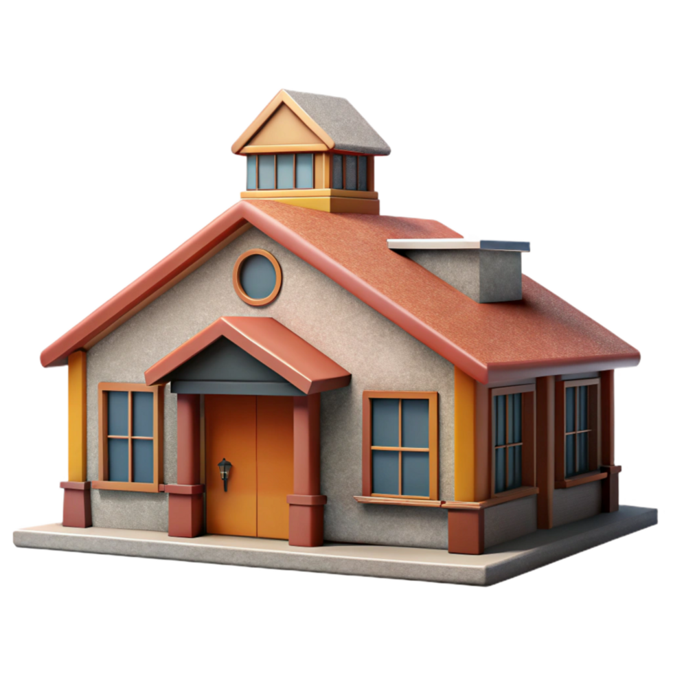 elegant modern School Building Front View Isolated detailed png