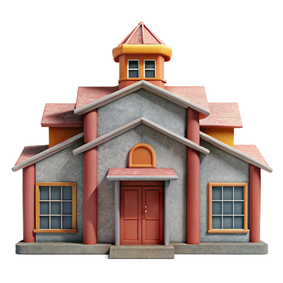 extraordinary classic School Building with Bus Front View Cutout Transparent Background authentic png