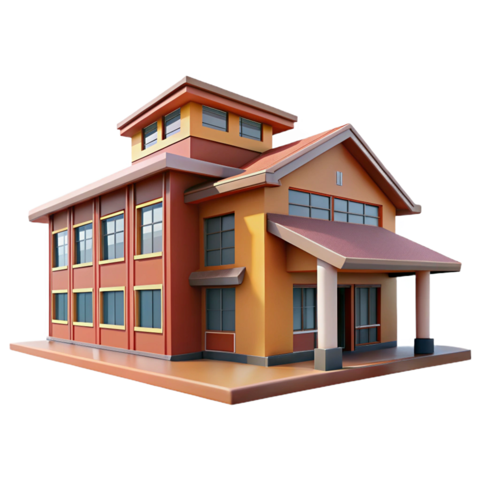 dramatic modern School Building with Modern Architecture Isolated with Side Angle high resolution png