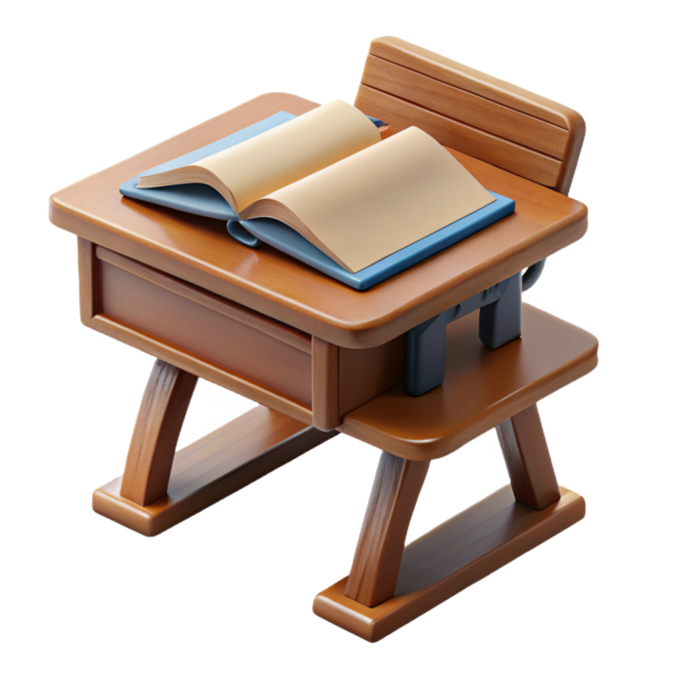 dramatic vintage School Desk with Open Book Isolated Element exclusive png