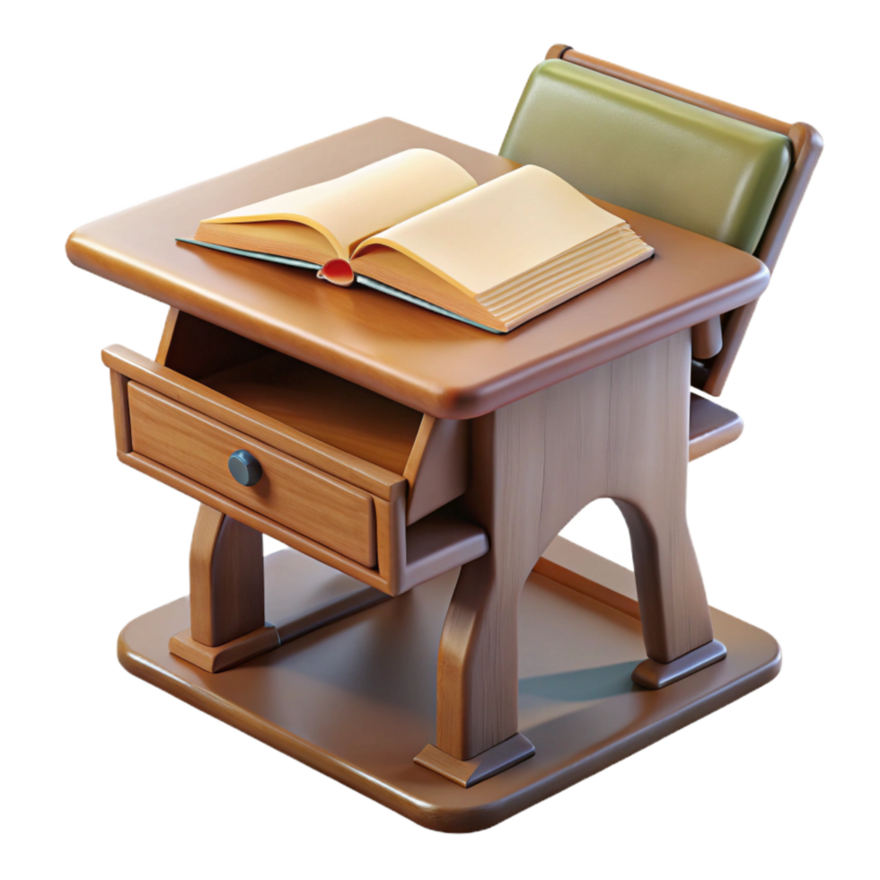 impressive rustic School Desk with Open Book Isolated Element authentic png