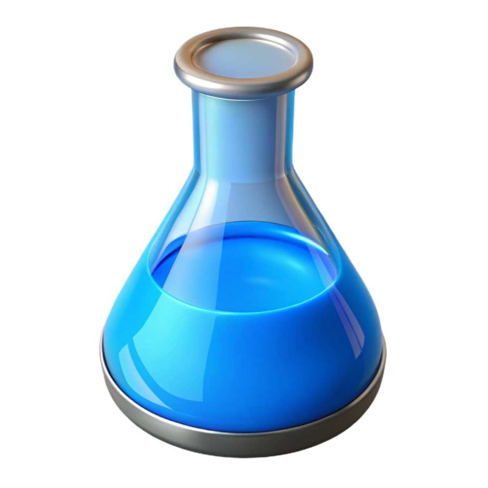 impressive contemporary Science Beaker with Blue Liquid Cutout with Realistic Reflection high resolution png