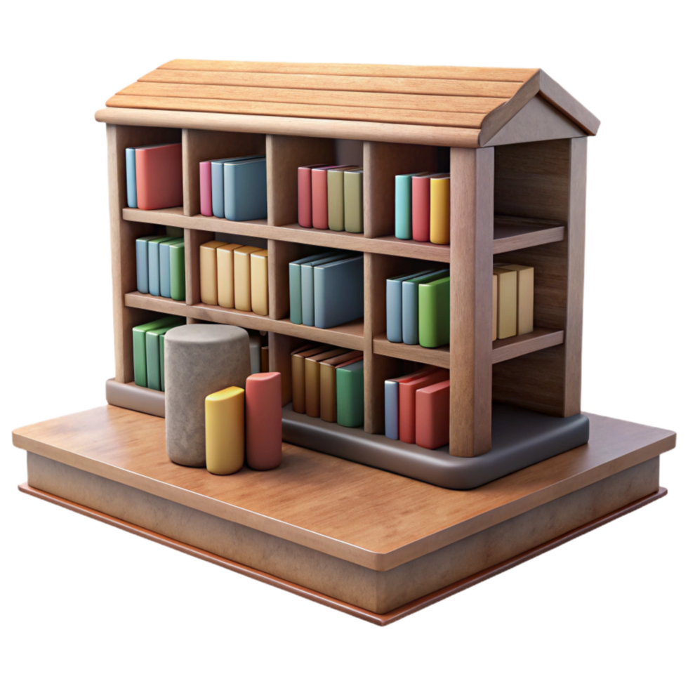 impressive rustic School Library with Bookshelves Cutout premium png