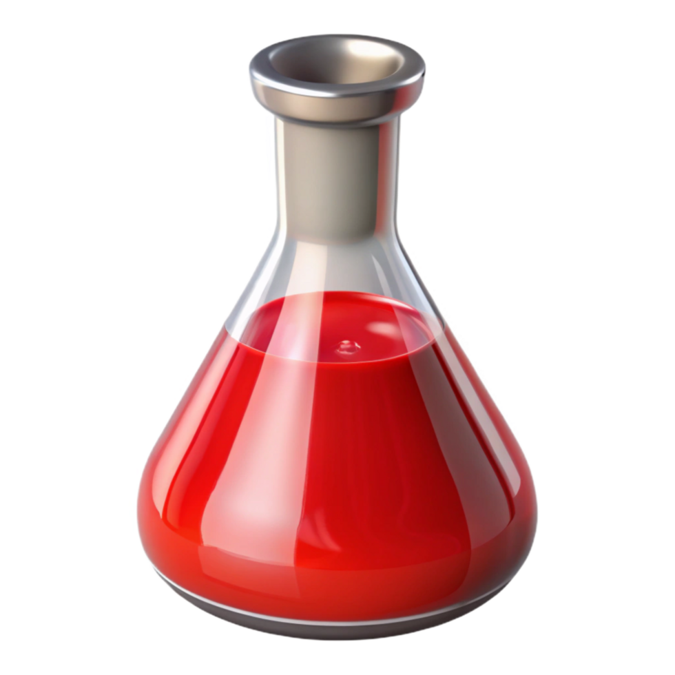 vibrant traditional Science Beaker with Red Liquid Cutout with Realistic Reflection 4K png